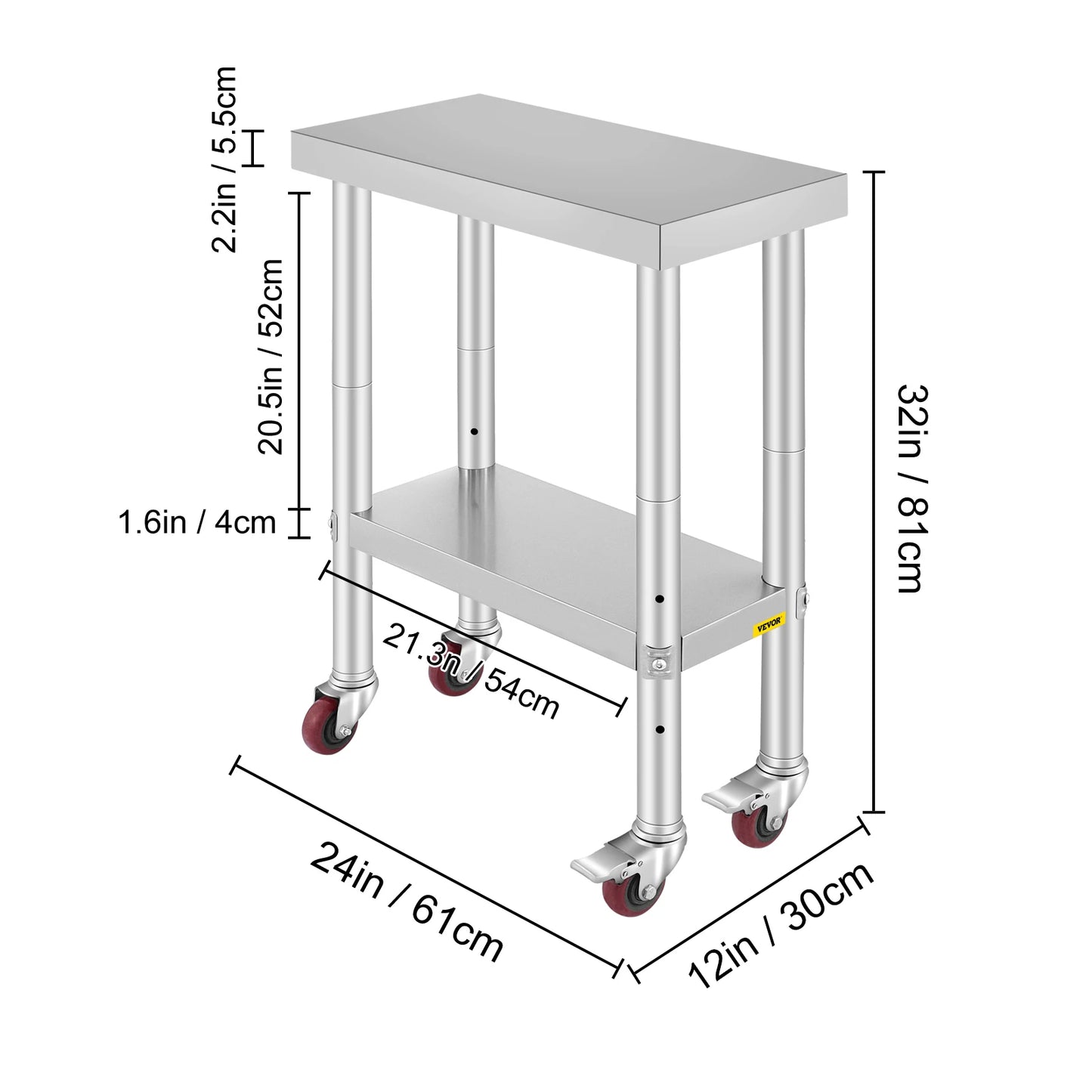 SucceBuy Stainless Steel Kitchen Prep Table With Sturdy Casters