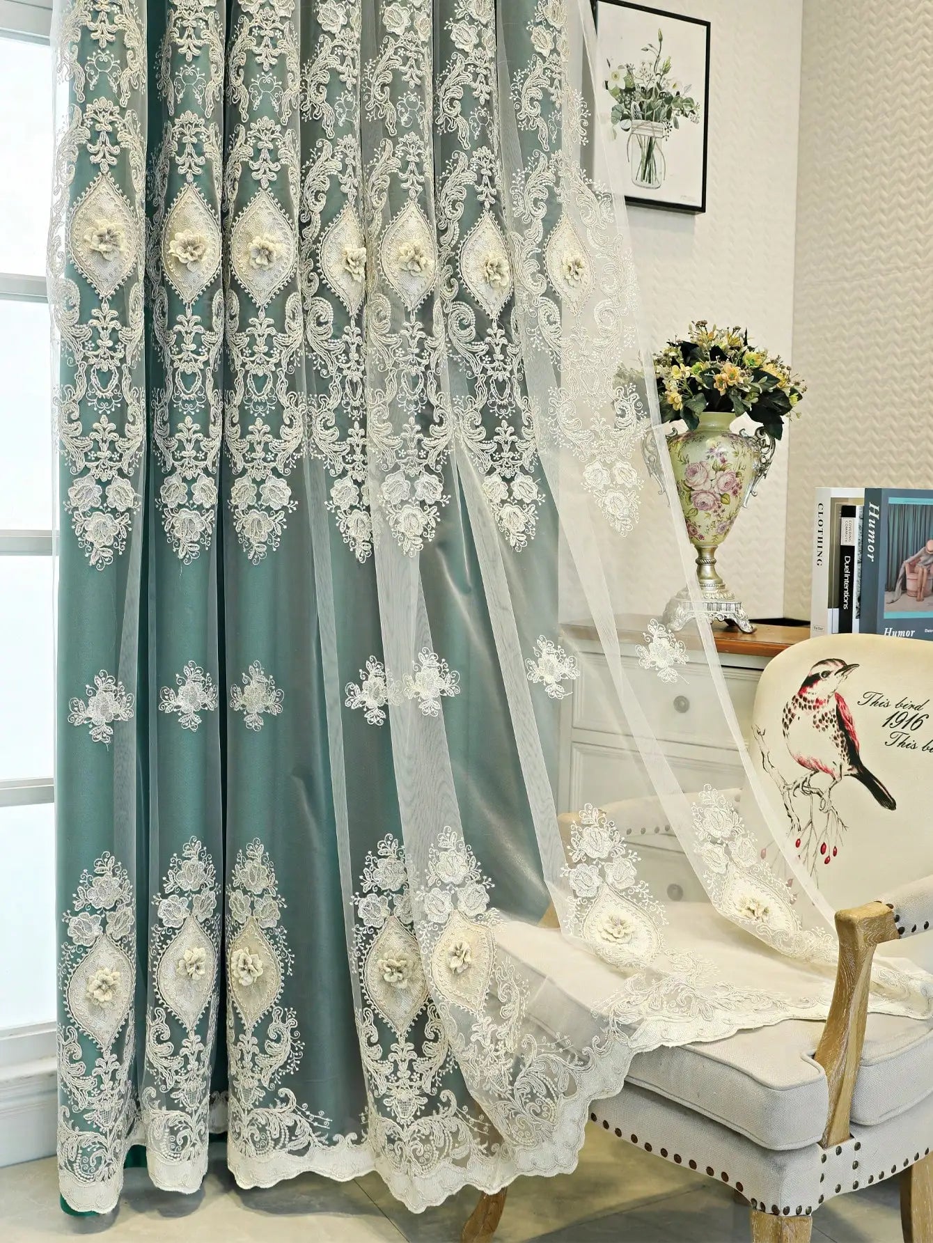 Luxury Embroidered Curtains With Dual Layer Room Darkening