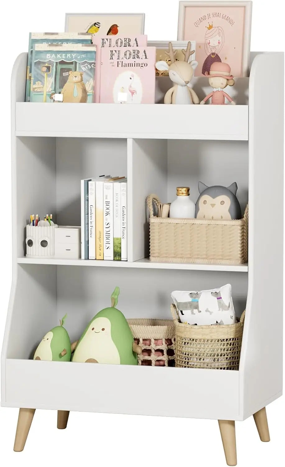 AuAg Kids Wooden Storage Unit With Bookshelf And Toy Storage
