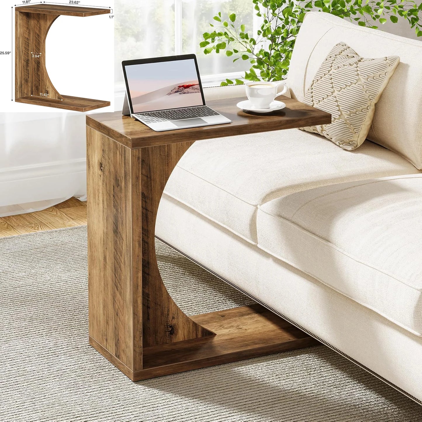 Little Tree Round C Shaped End Table Mid Century Boho Living Room And Bedroom