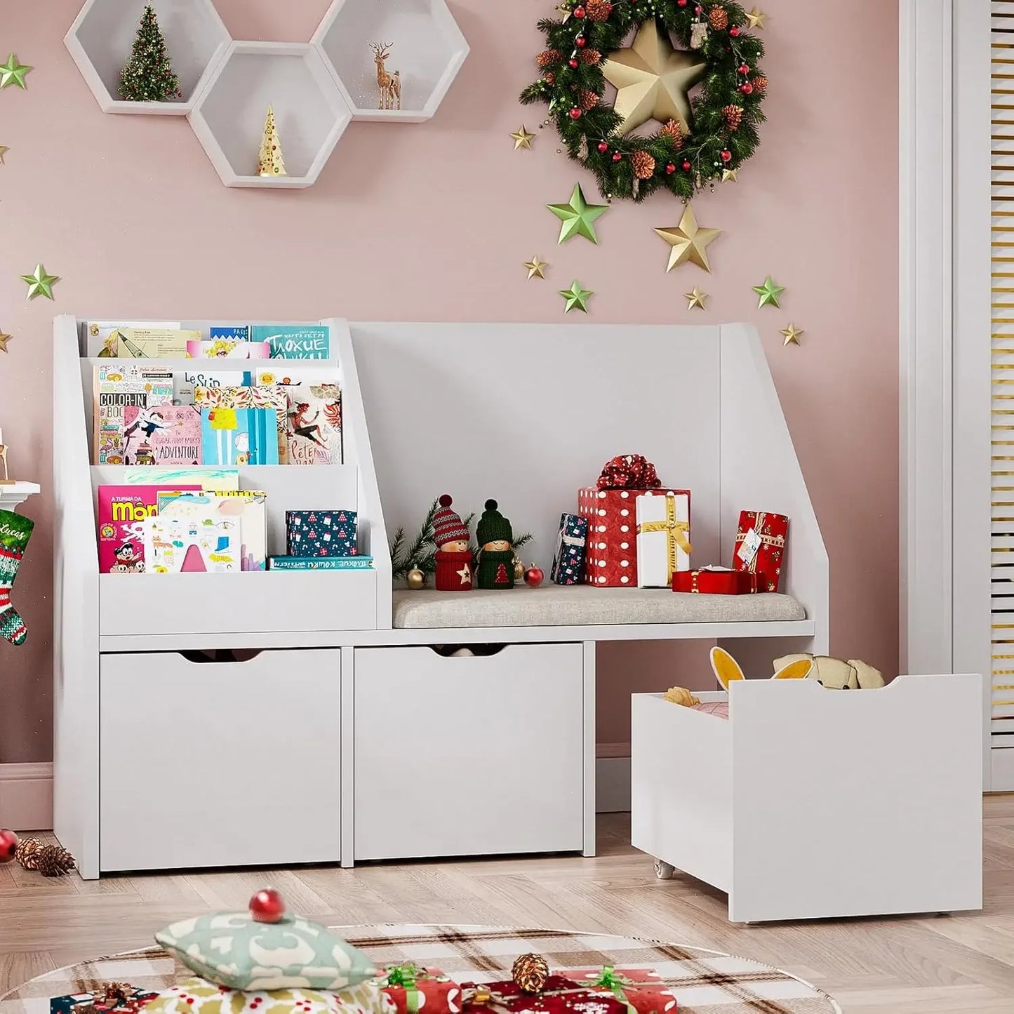 Kids Reading Nook With Bench And Toy Storage Organizer