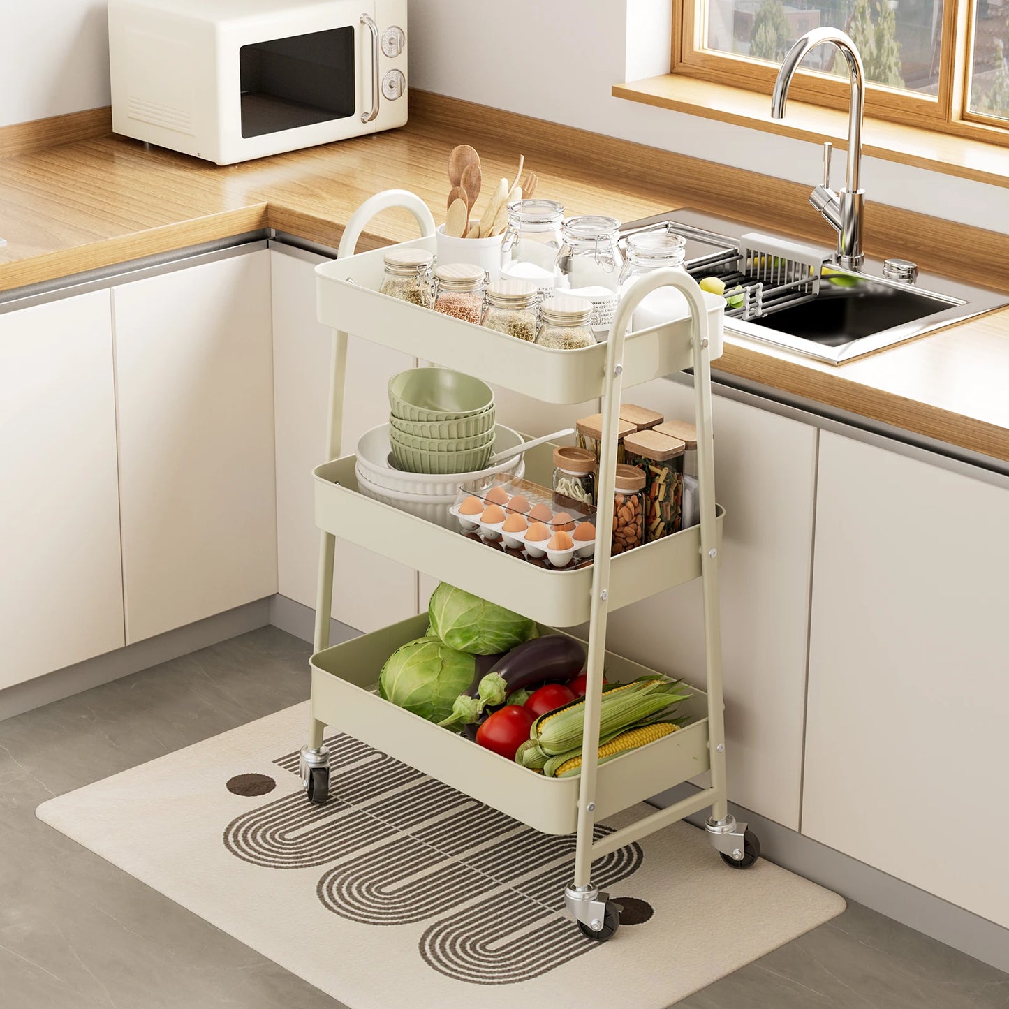 JHK Rolling Storage Cart With Lockable Wheels For Home Office
