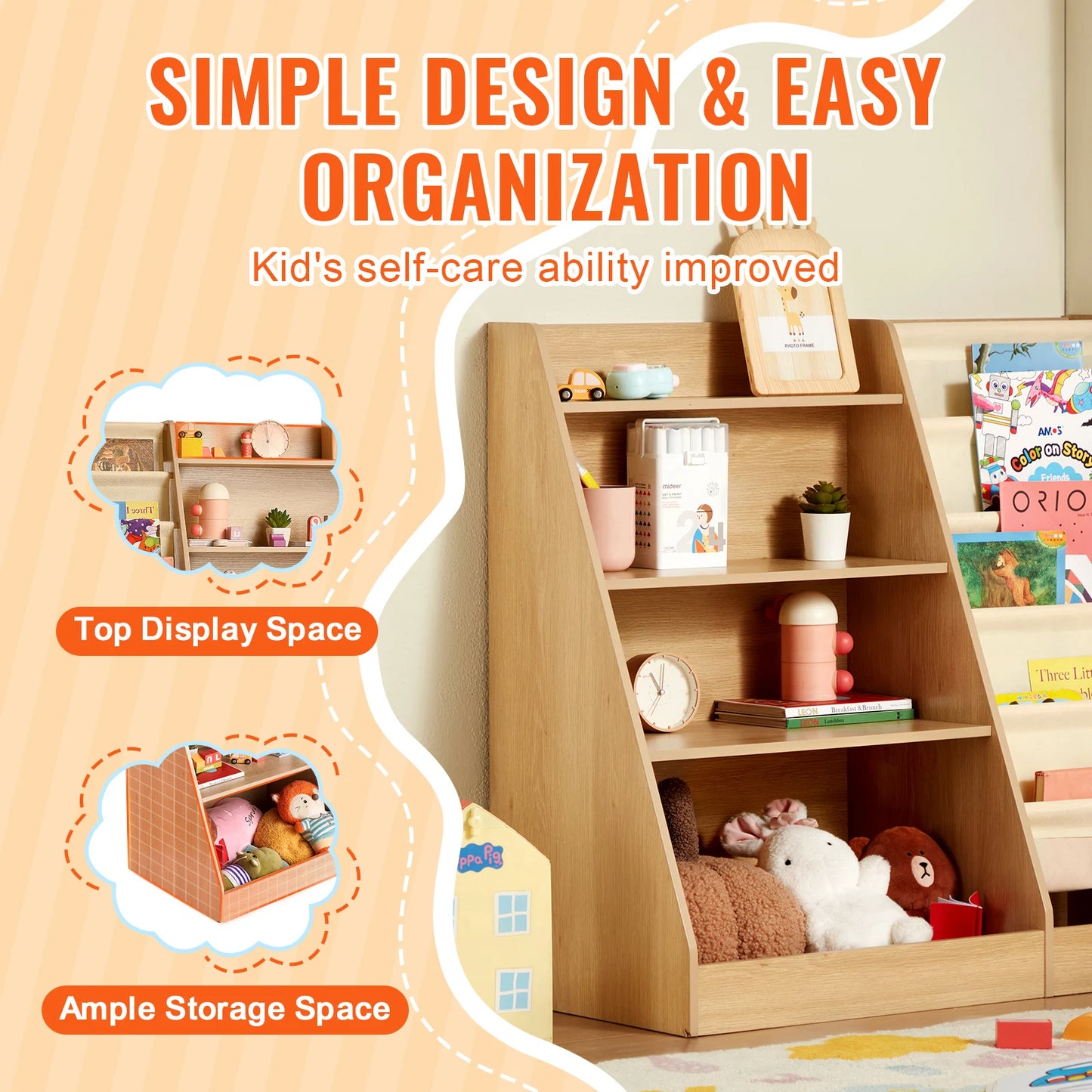 VEVOR Wooden Bookshelf With Multiple Layers For Kids Room