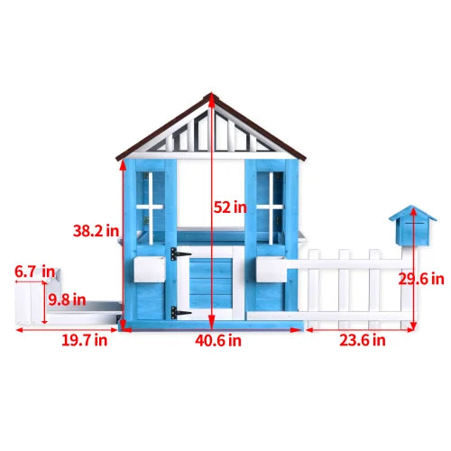 Wooden Kids Outdoor Playhouse With Picnic Bench And Flowerpots