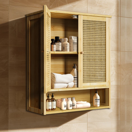 Wisfor Bamboo Wall Cabinet Over Toilet With Shelves