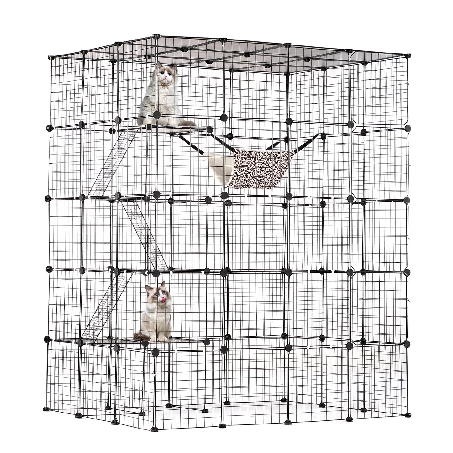 SucceBuy Stainless Steel Cat Villa With Ramp And Hammock
