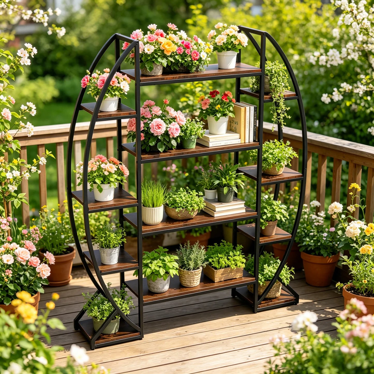 Metal Half Moon Plant Stand Multilayer Garden Flower Rack