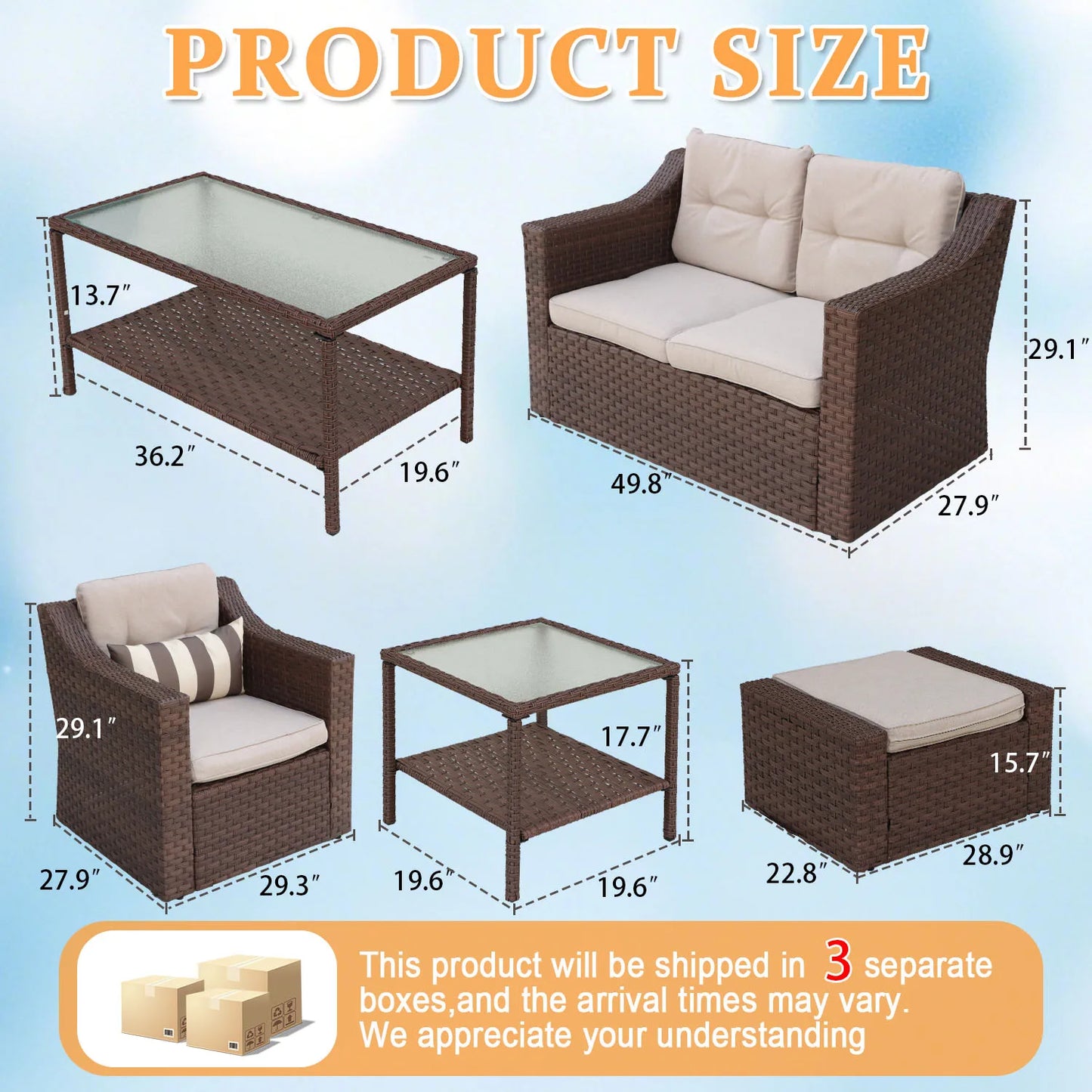 Avenvista Outdoor Wicker Patio Furniture Set With Sofa And Table