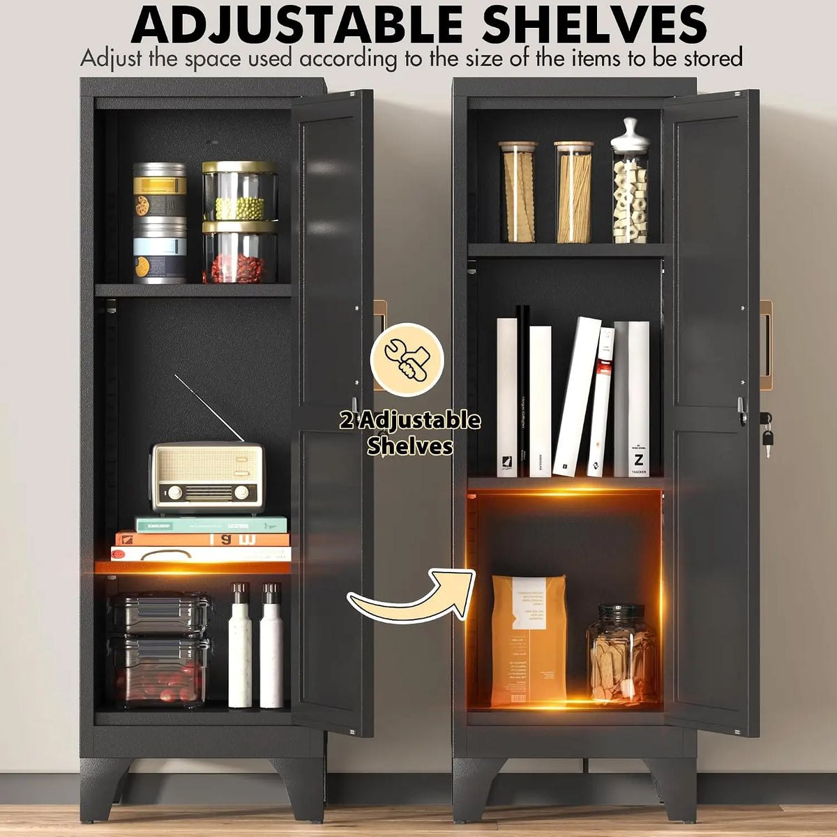 Coolsun Metal Pantry Cabinet Kitchen Storage Organizer With Shelves