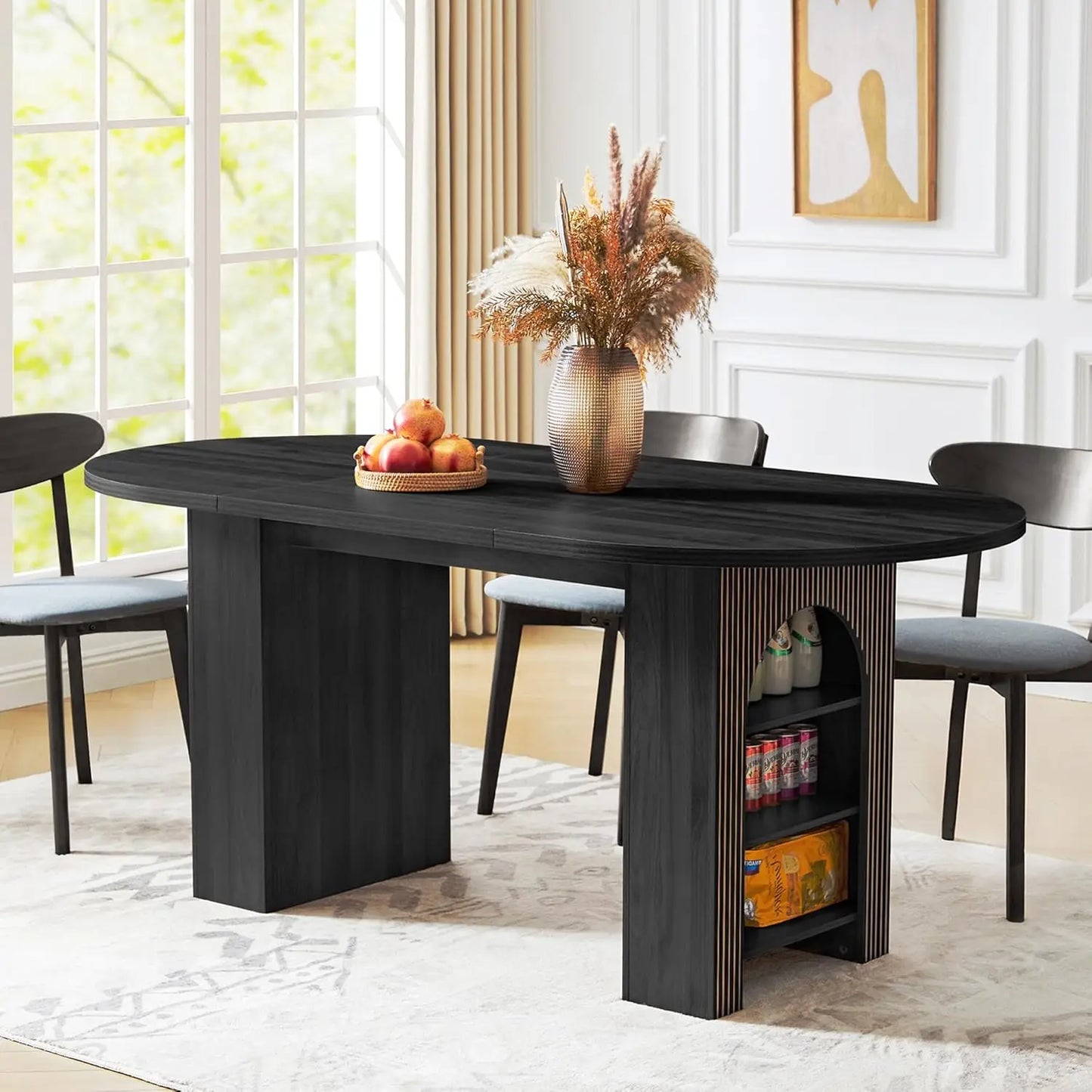 Extendable Dining Table With Fluted Base Modern Oval Design