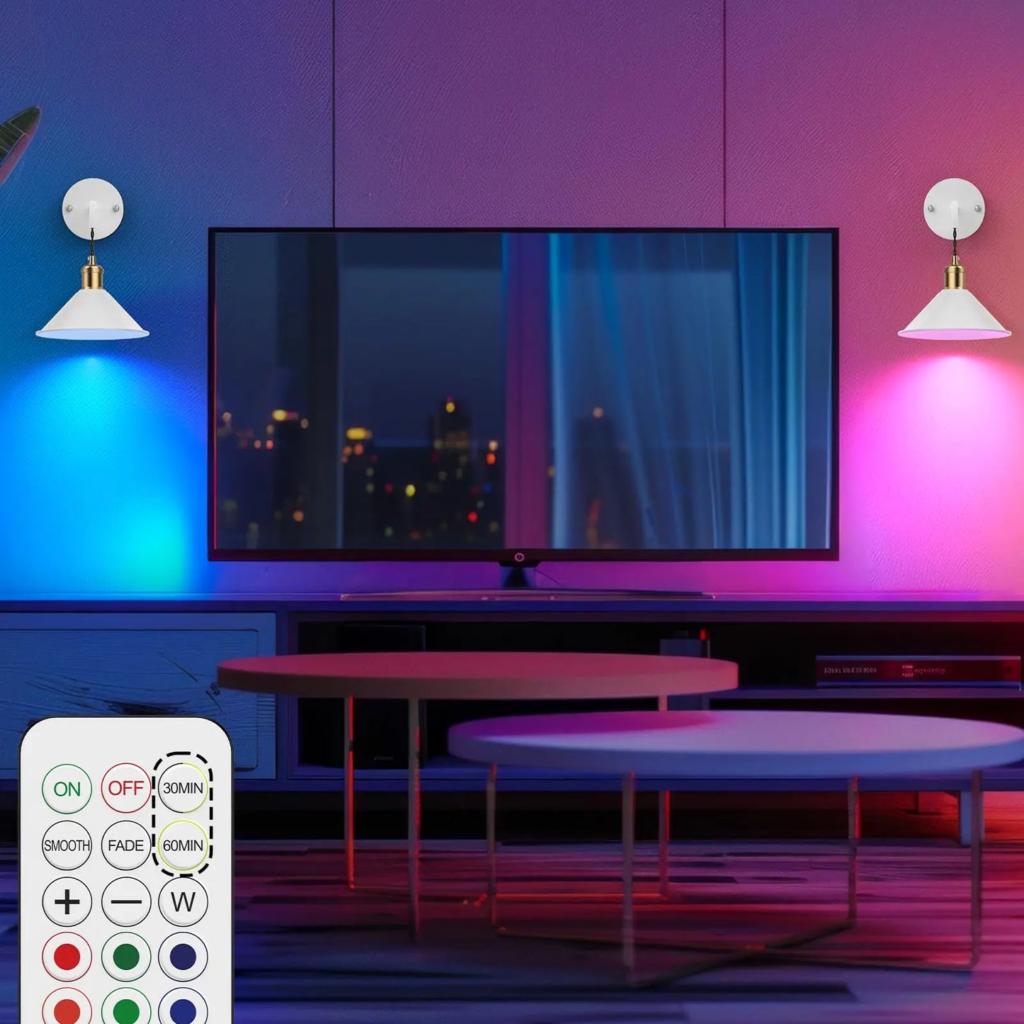 Prtiloud Set Of Two Dimmable Remote Control Wall Sconces