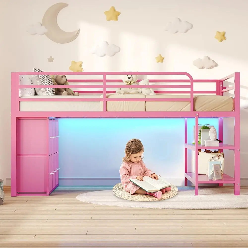 Wooden Bed With Storage Drawers And Built In Led Lights