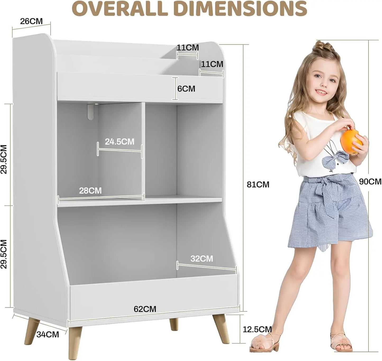 AuAg Kids Wooden Storage Unit With Bookshelf And Toy Organizer
