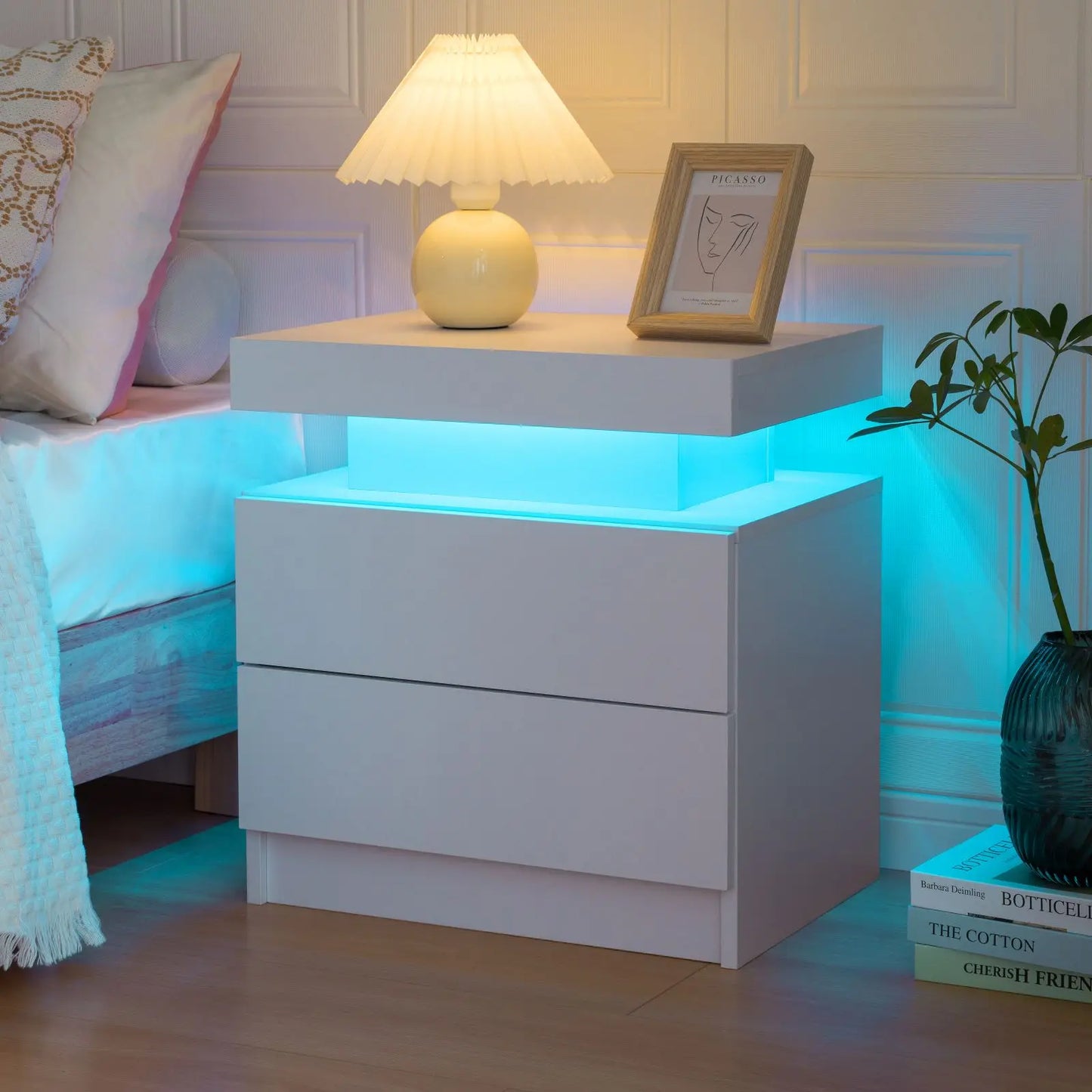 Cubehom LED Nightstand With 2 Drawers And RGB Accent Lighting