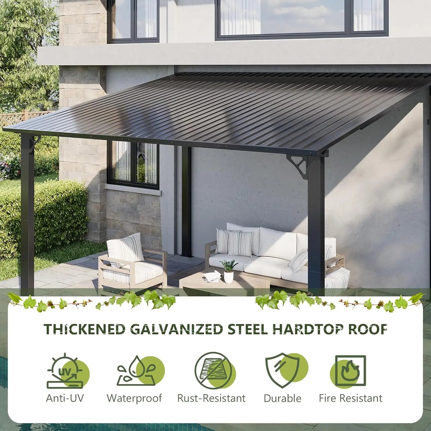 Lean To Gazebo With Hardtop Metal Roof For Backyard Deck