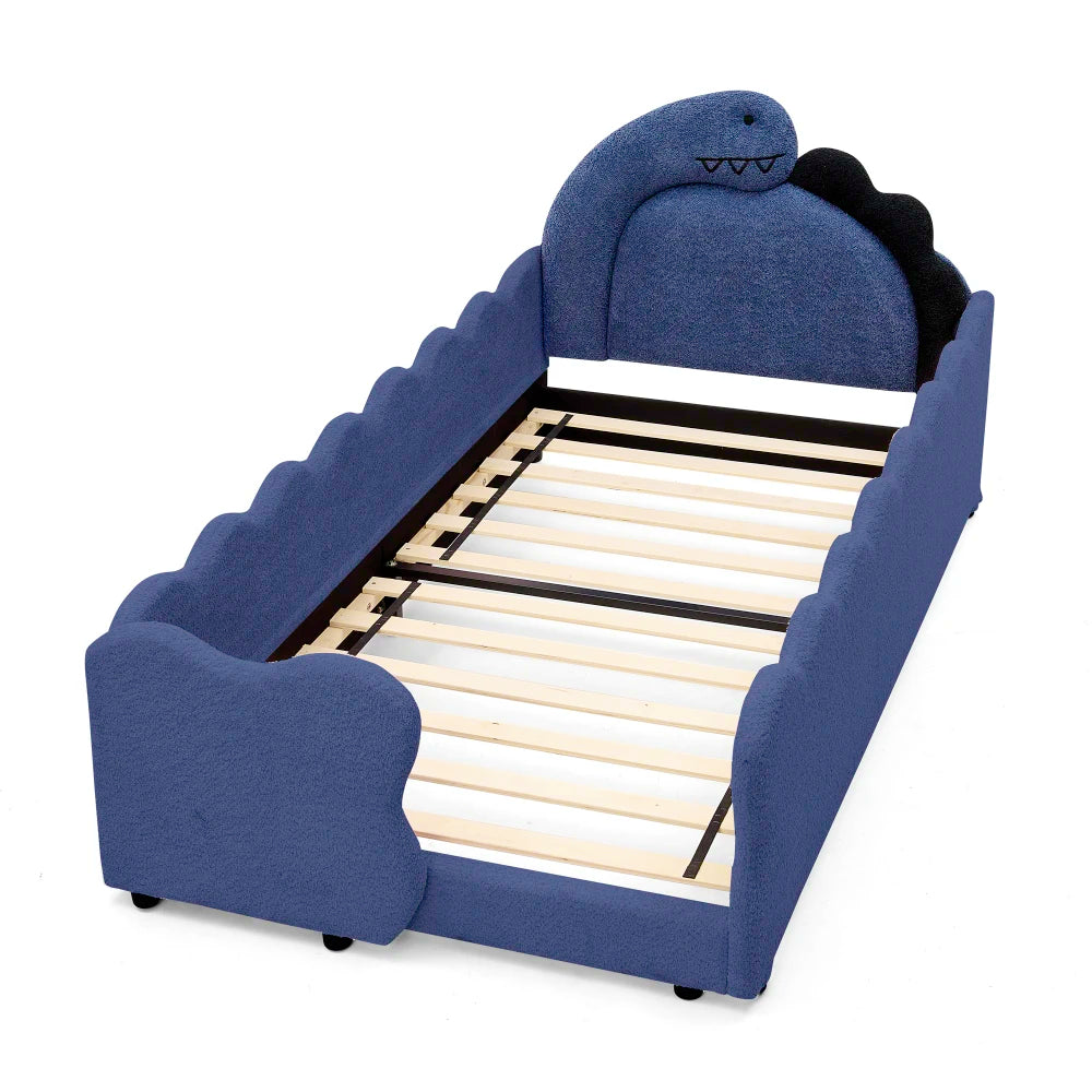 Dinosaur Shaped Kids Bed Frame With Safety Guard Rails Solid Wood