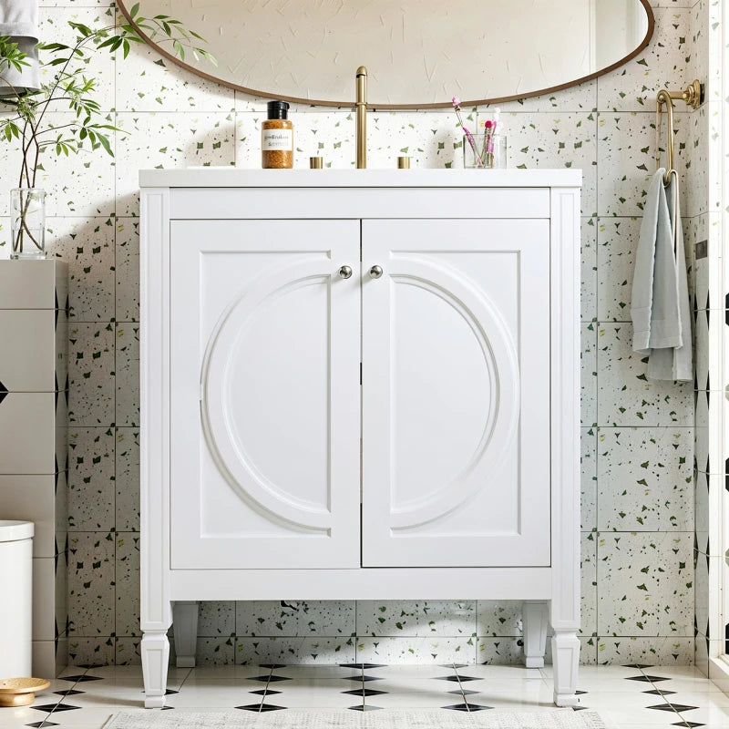 Vintage White No Assembly Bathroom Vanity With Ceramic Sink