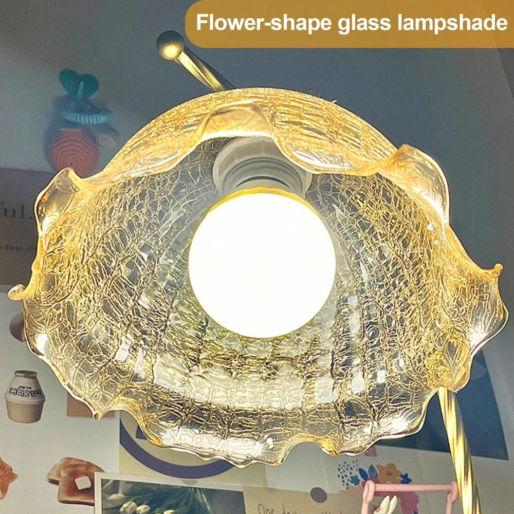 Modern Gold Glass Flower Desk Lamp With Bulbs