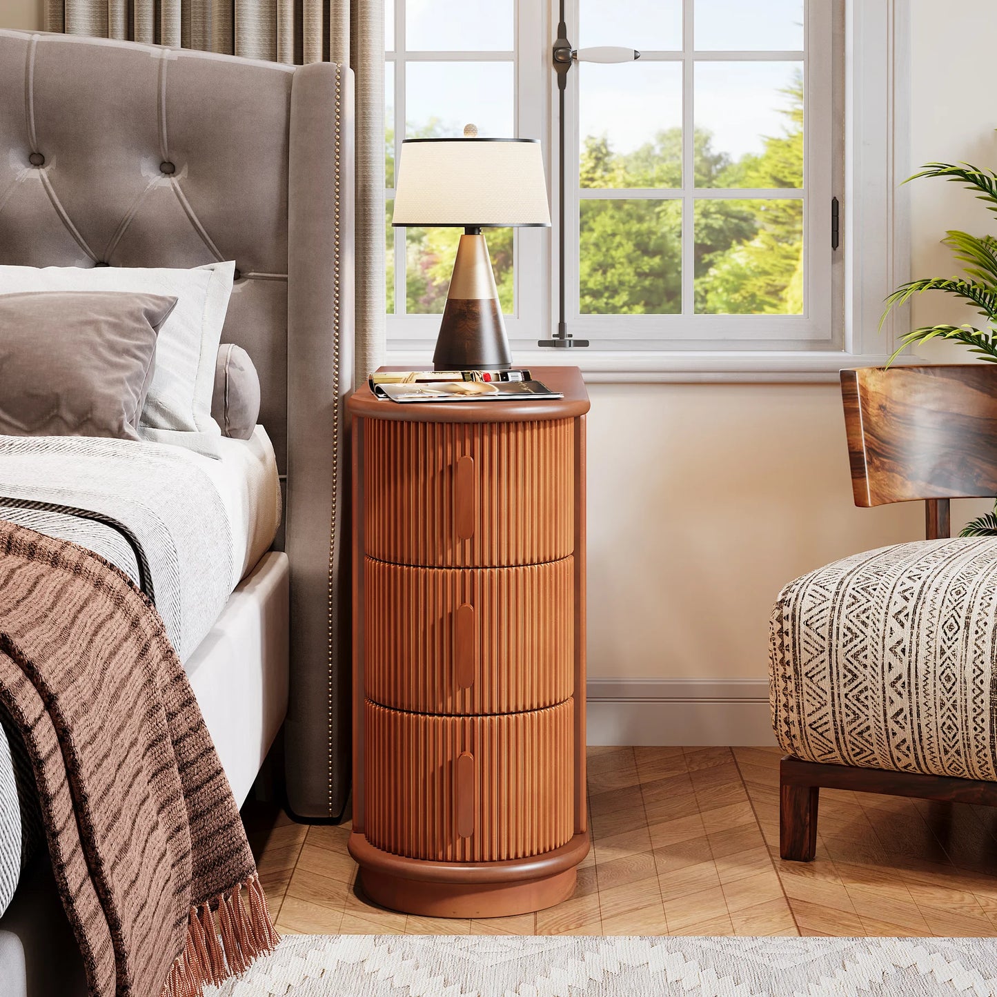 Tribesigns Solid Wood End Table 3-Drawer Nightstand