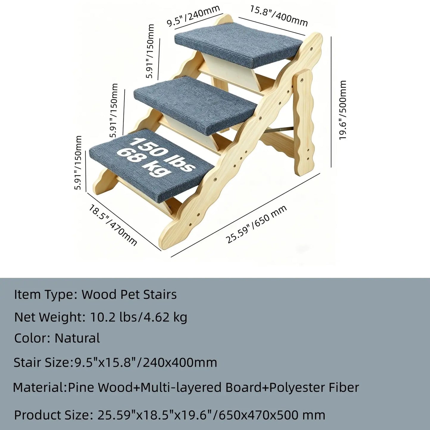 DishyKooker Premium Wooden Pet Stairs And Folding Dog Ramp