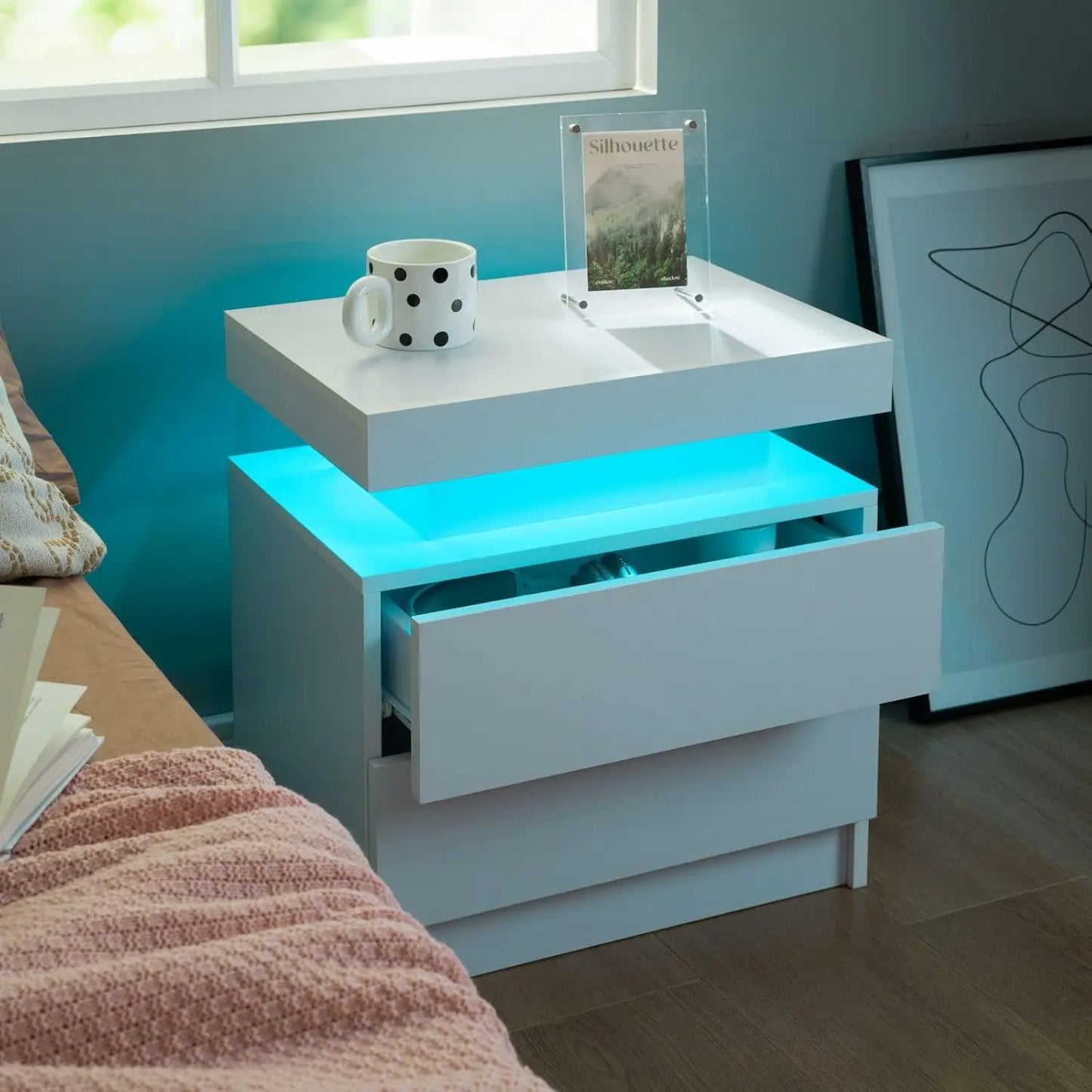 Moyu Led Nightstand Set Of Two With Storage Drawers