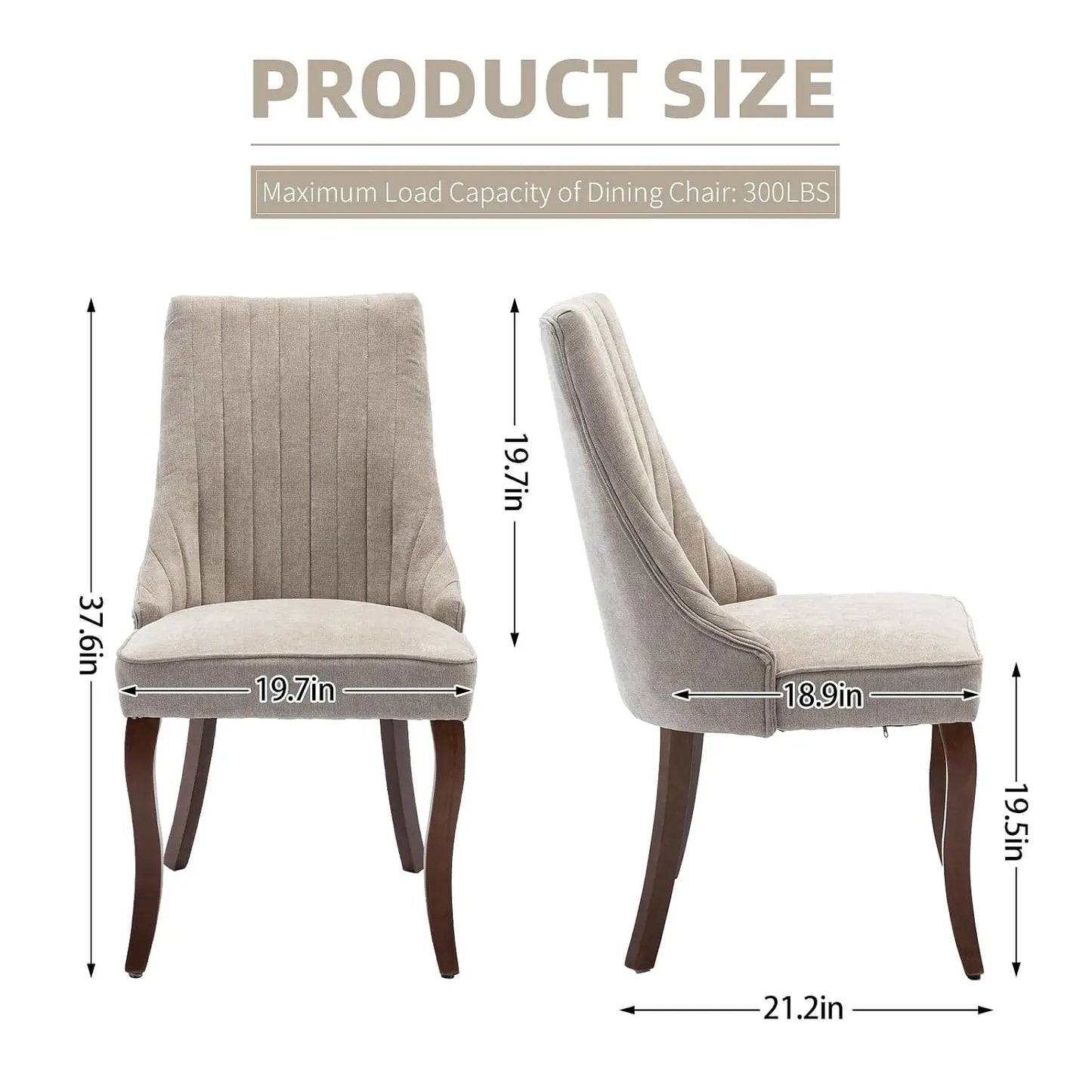 Linen Channel Tufted Dining Chairs With Curved Solid Wood Legs