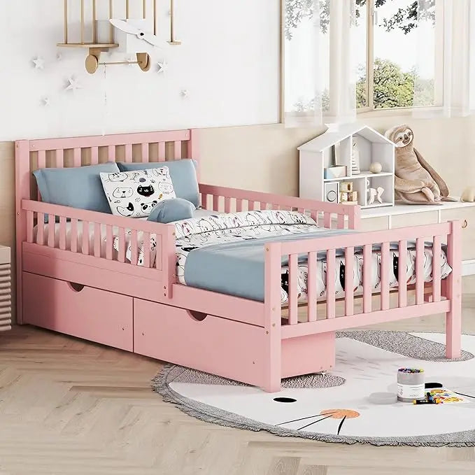 Kids Twin Bed With Guardrails Low Platform Bed For Kids