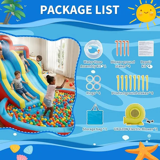 Kids Inflatable Water Park With Double Slides And Climbing Walls