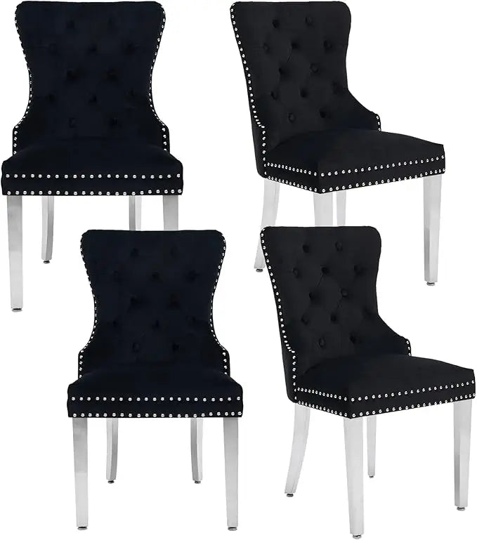 Velvet Tufted Dining Chairs With Stainless Steel Legs