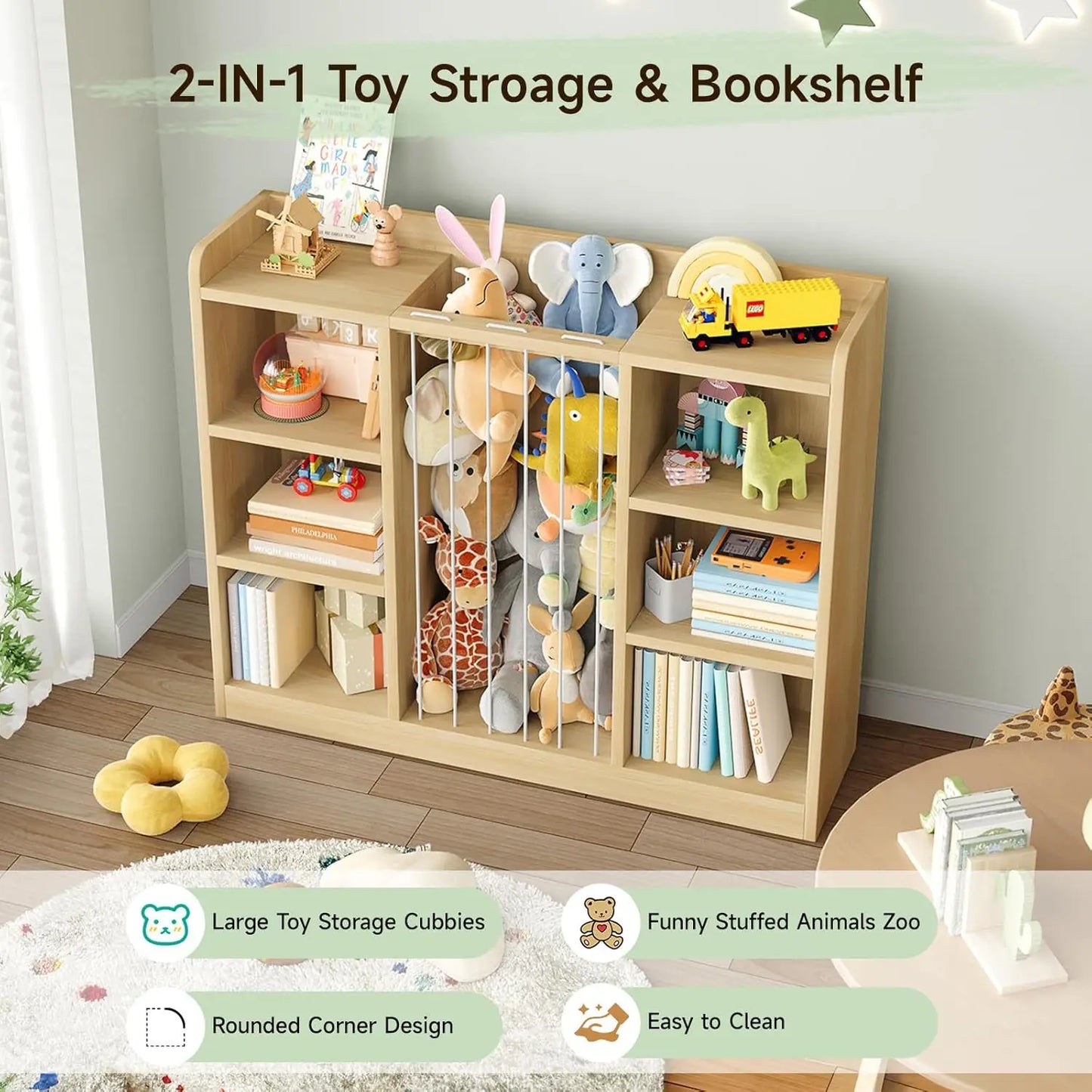 ONBRILL Kids Toy Organizer Shelf With Rounded Corners