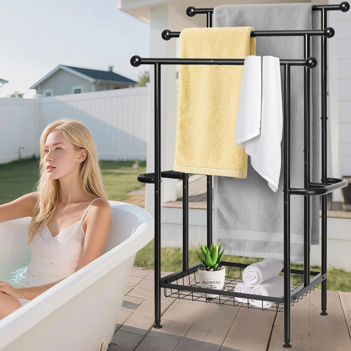 Three Tier Stainless Steel Freestanding Towel Rack With Dual Bars