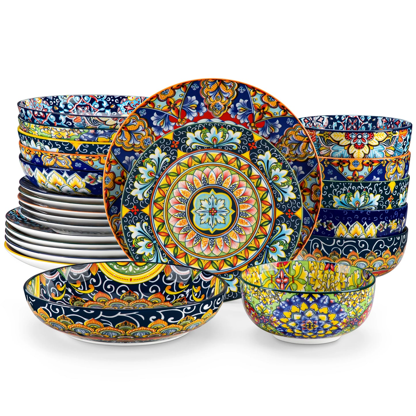 MALACASA Bohemian Style Porcelain Dinnerware Set For Everyday Dining