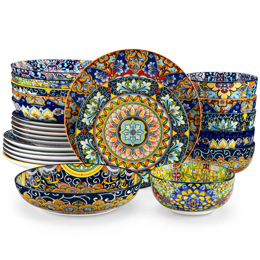 MALACASA Bohemian Style Porcelain Dinnerware Set For Everyday Dining