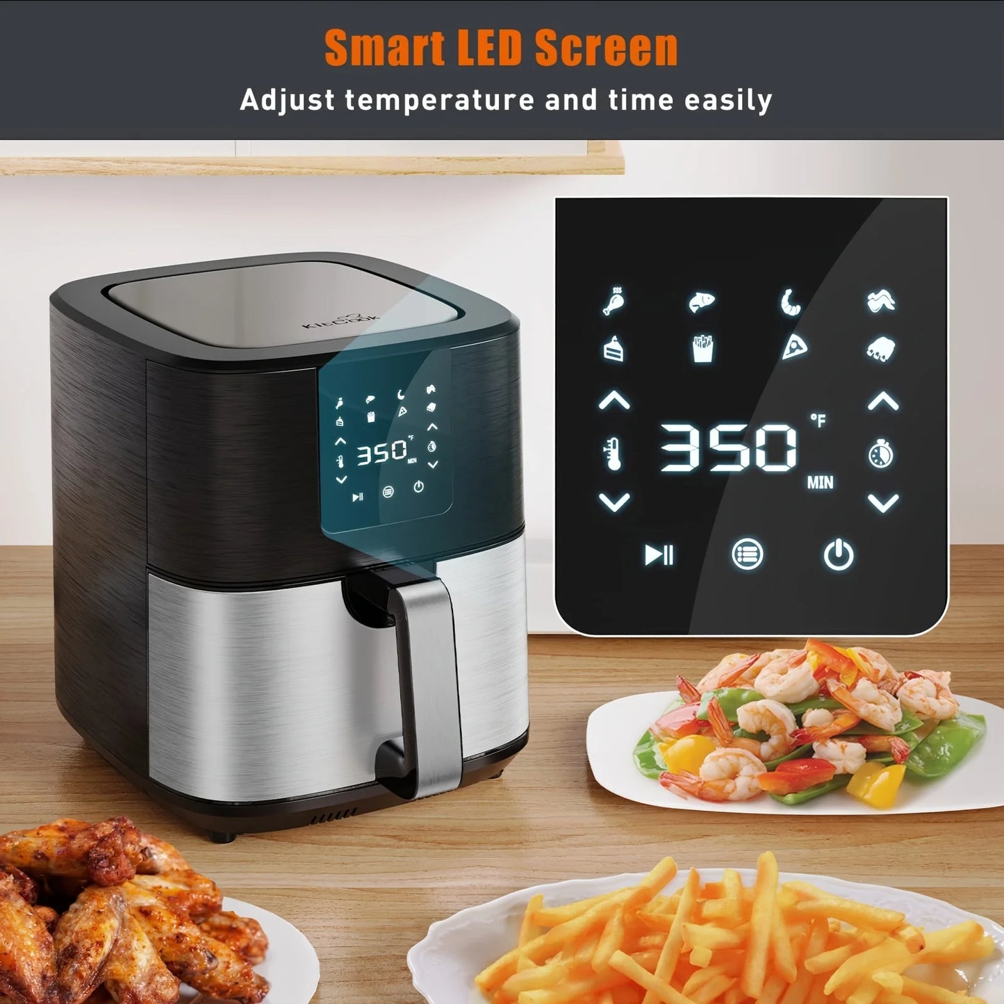 KitCook Digital Air Fryer With Eight Preset Programs And Touchscreen Control