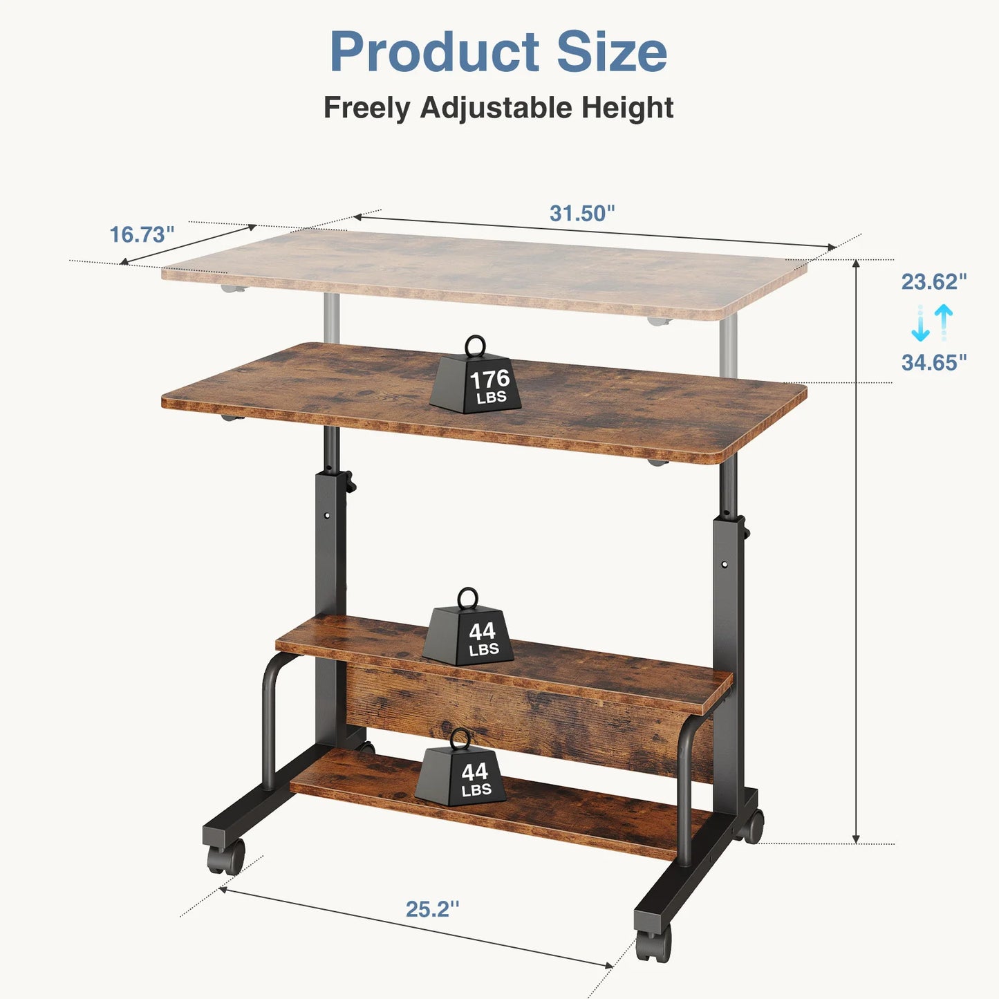 JHK Adjustable Height Mobile Standing Desk With Locking Wheels