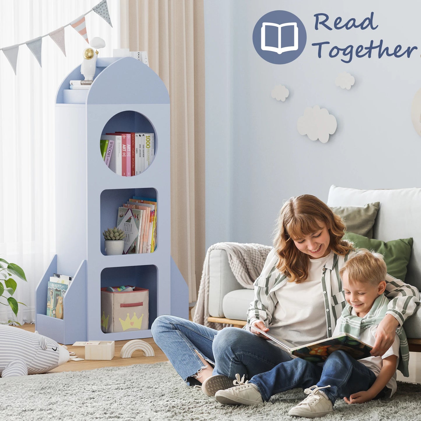 AuAg 3-Tier Rocket Baby Book Shelf And Toy Storage