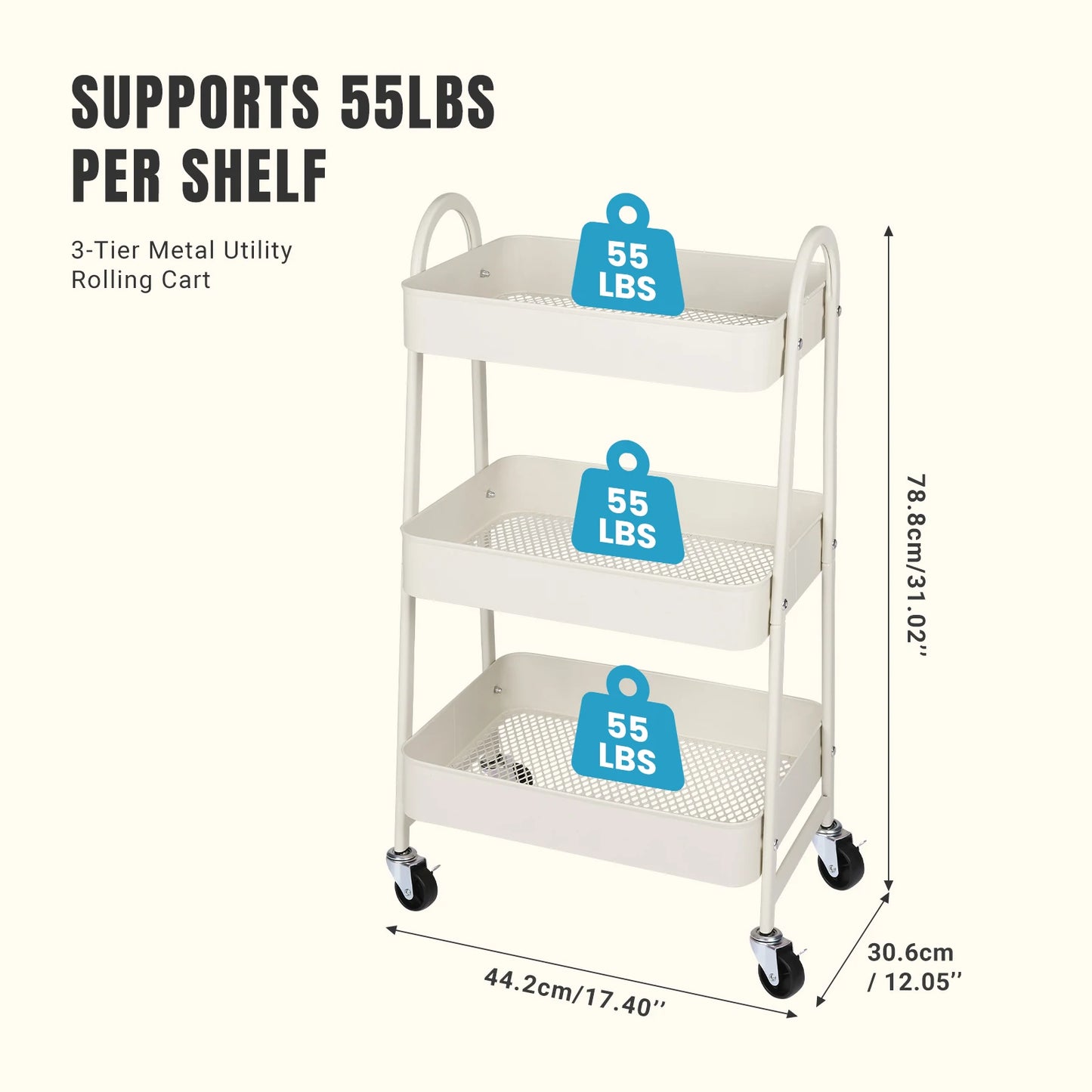 JHK Rolling Storage Cart With Lockable Wheels For Home Office
