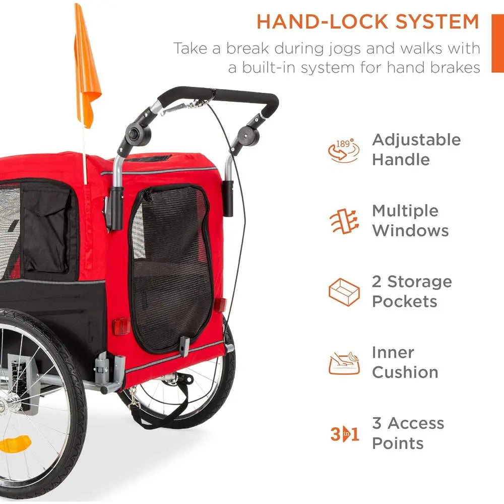 Premium Dog Bike Trailer And Pet Stroller With Hitch Support