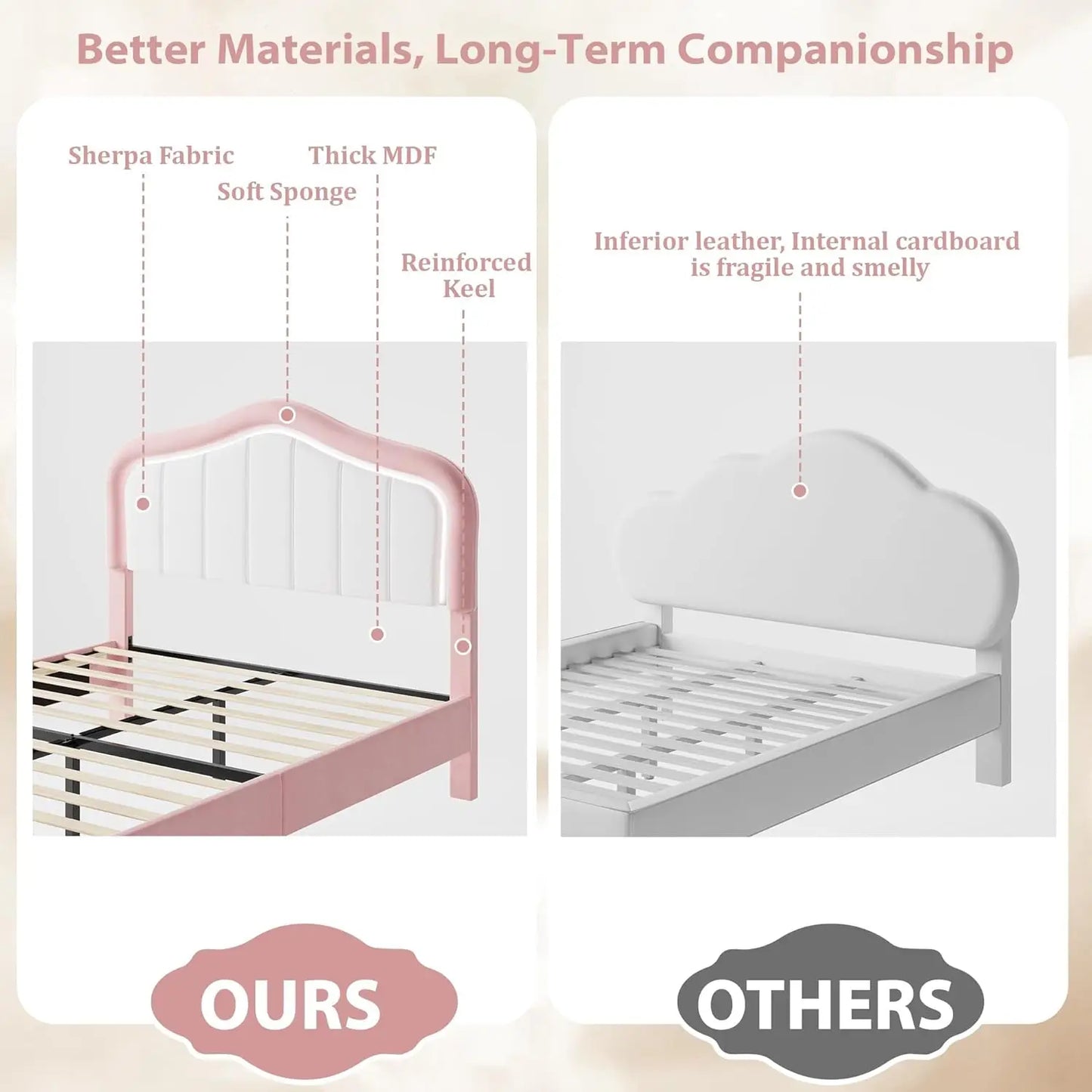 Studyset Kids Velvet Upholstered Bed Frame With LED Crown Headboard