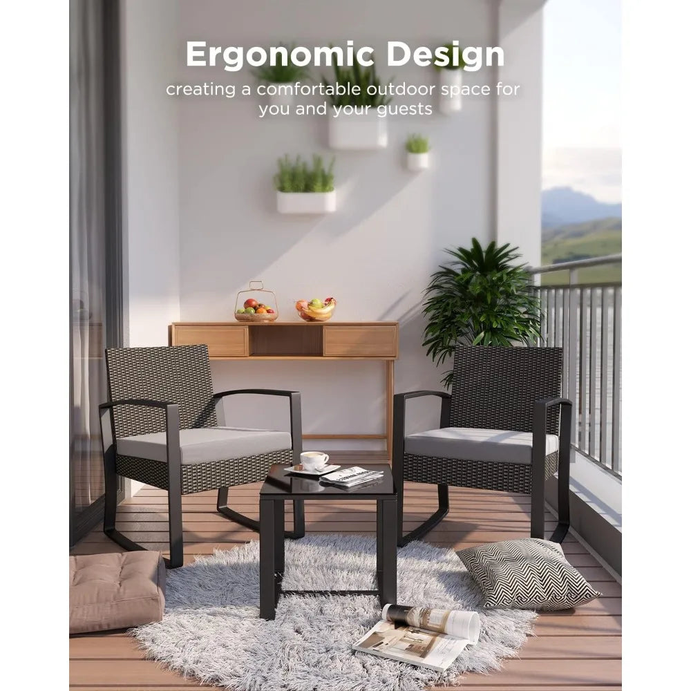 Outdoor Rattan Rocking Bistro Furniture Set With Coffee Table