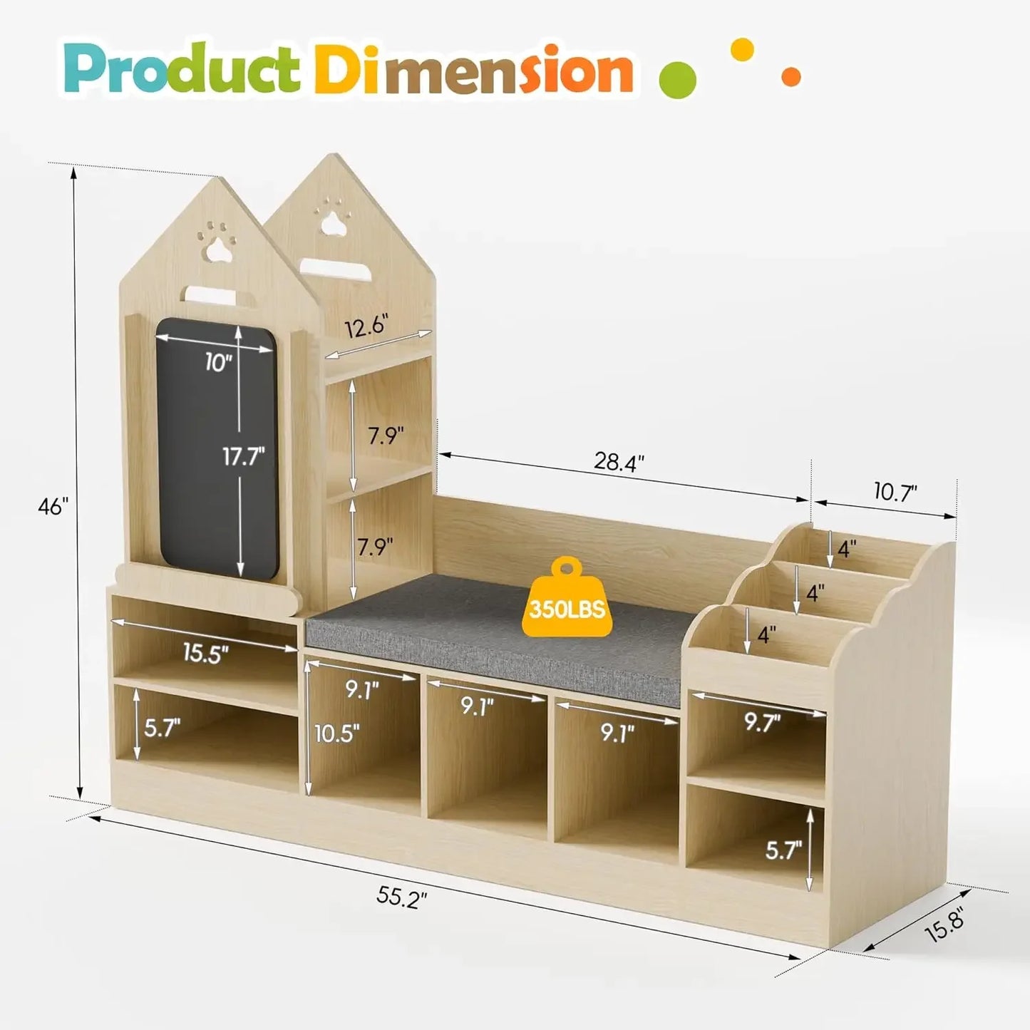 Kids Bookshelf With Reading Nook And Chalkboard Bench