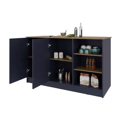 Solid Wood Kitchen Island Featuring Double Doors And Ample Shelving