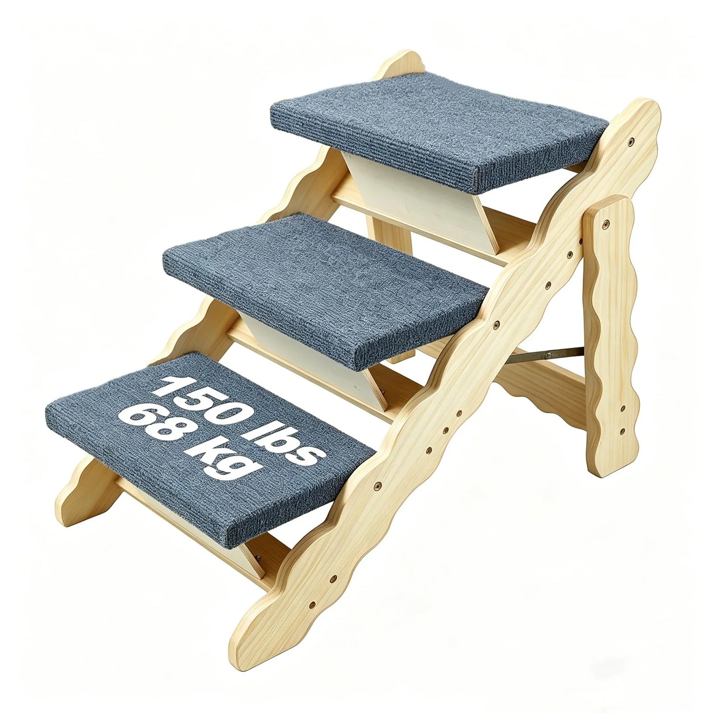 DishyKooker Premium Wooden Pet Stairs And Folding Dog Ramp