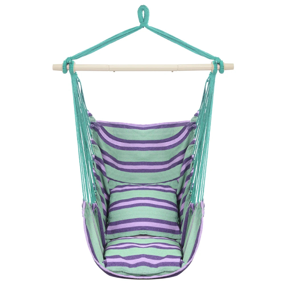 Outdoor Hanging Rope Chair With Two Soft Pillows For Patio