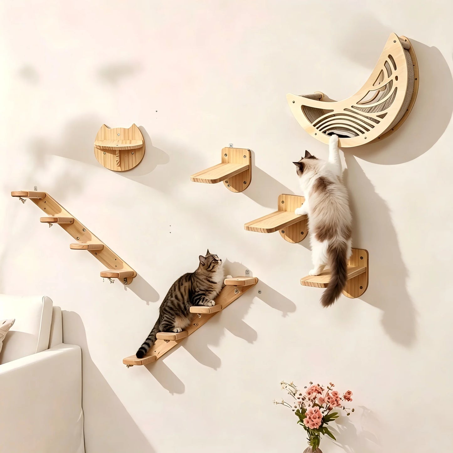 CWV Wall Mounted Cat Shelves With Moon Hammock Star Perches
