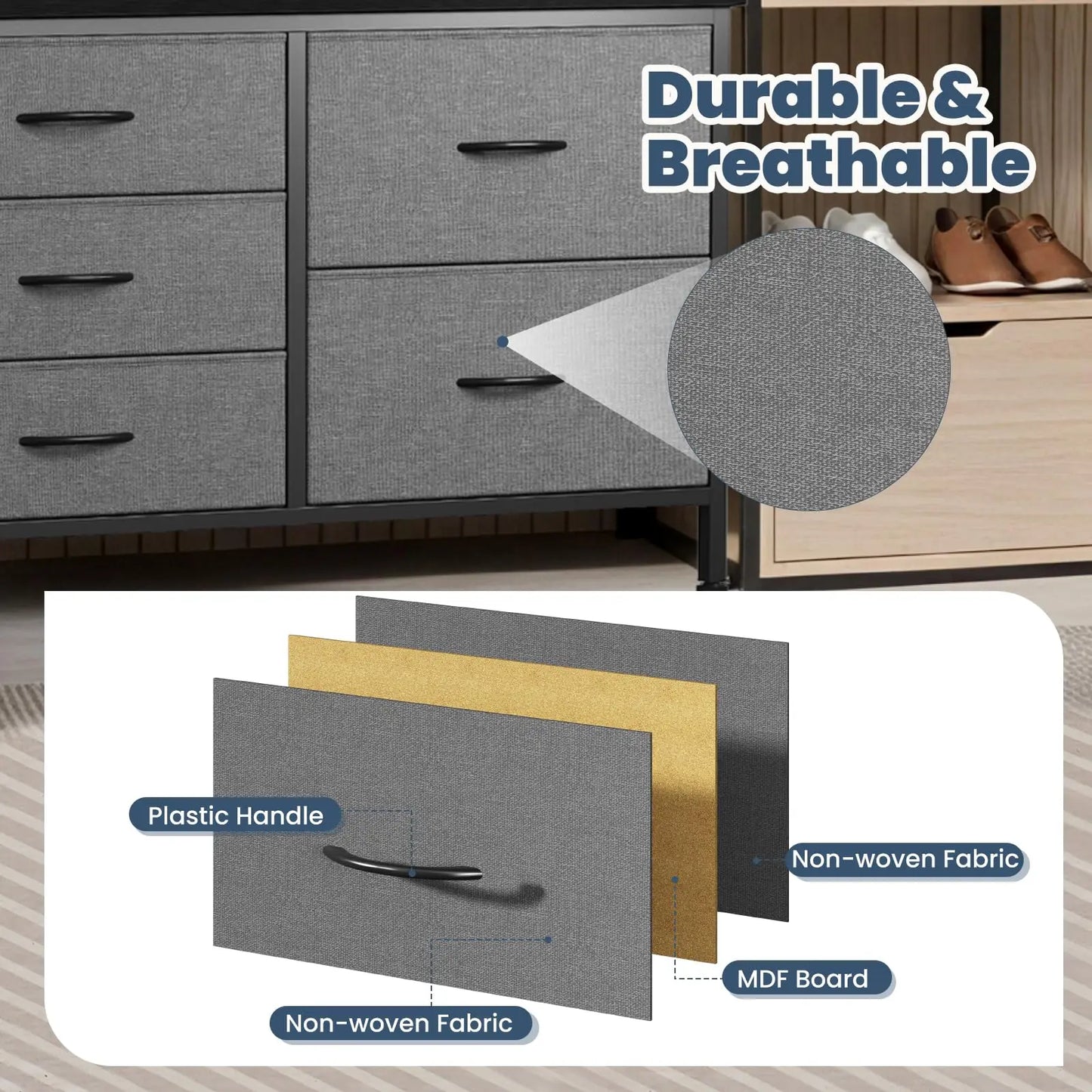 JHK 5-Drawer Dresser With Metal Frame For Living Room Storage