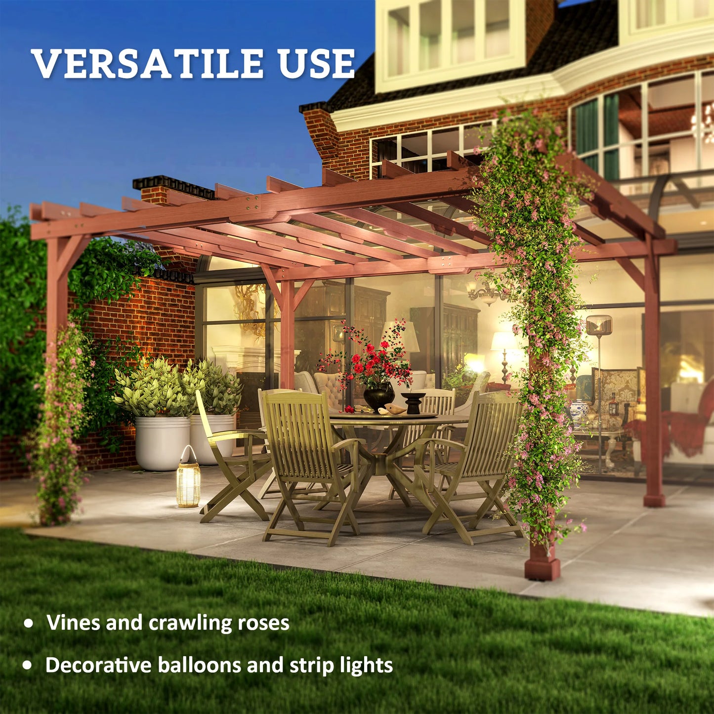 Outdoor Wood Pergola With Grape Trellis For Patio Oasis