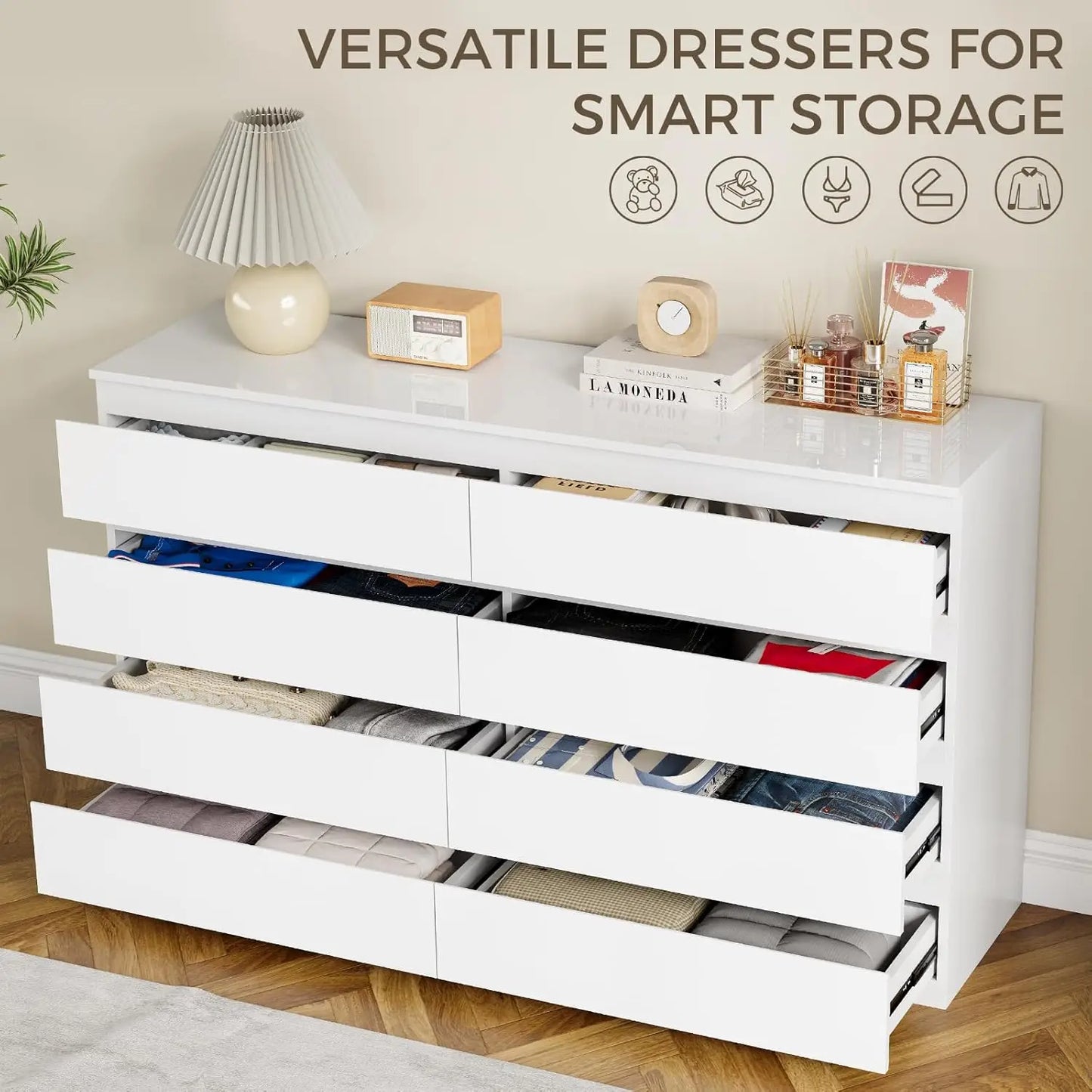 Wood Dresser With Eight Drawers Modern Lacquered Bedroom Chest