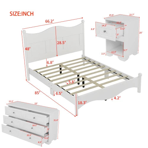 Retro Style 4-Piece Bedroom Set With Platform Bed, Nightstand And Dresser