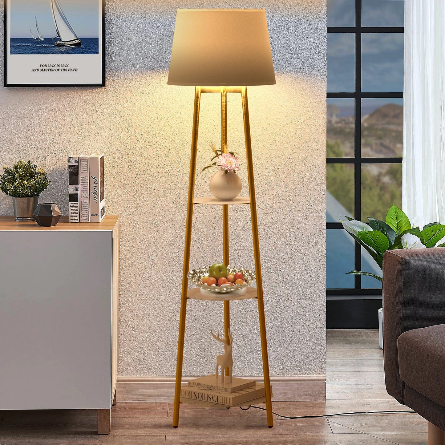 Vrygle Modern Tripod Floor Lamp With Adjustable Dimmable LED Shelves